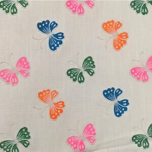 SALE! 2 Yds Vintage 1970's FLOCKED BUTTERFLY Kettle Cloth Fabric CONCORD 'Linen'